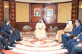 Shaikh Mohammad yesterday met with the heads of delegations at the 4th AIM. Shaikh Hamdan Bin Mohammad Bin Rashid Al Maktoum, Crown Prince of Dubai, and Shaikh Maktoum Bin Mohammad Bin Rashid Al Maktoum, Deputy Ruler of Dubai, also attended. 