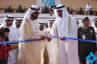 Sheikh Mohammed bin Rashid Al Maktoum and Sheikh Mohamed bin Zayed Al Nahyan at the opening of the 14th session of the Dubai Airshow 2015 on Sunday. (DGMO)