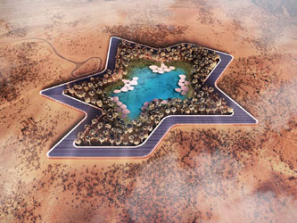 The star-shaped resort will surround a spring, which will be used for recreational activities and crop irrigation.